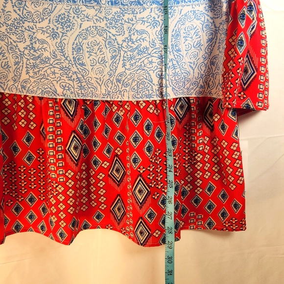 Calessa Red  White Blue Patterned Flowy Top - Picture 4 of 9